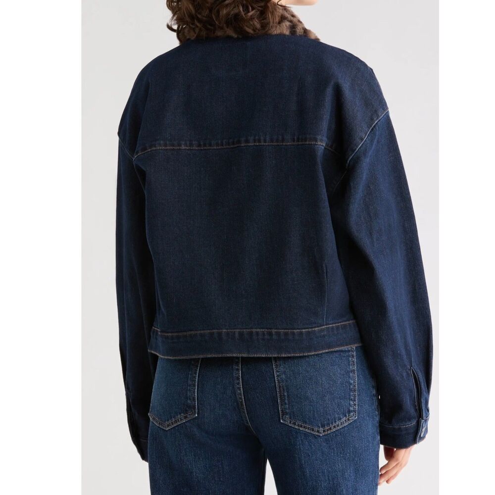 Sanctuary Denim Jacket Blue with Leopard Trim Collar Size M NWT